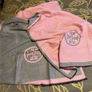 Tory Burch Pink and Gray Wool Scarf
